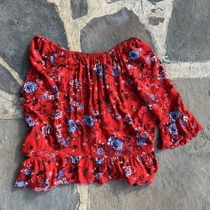 Red floral off the shoulder top!